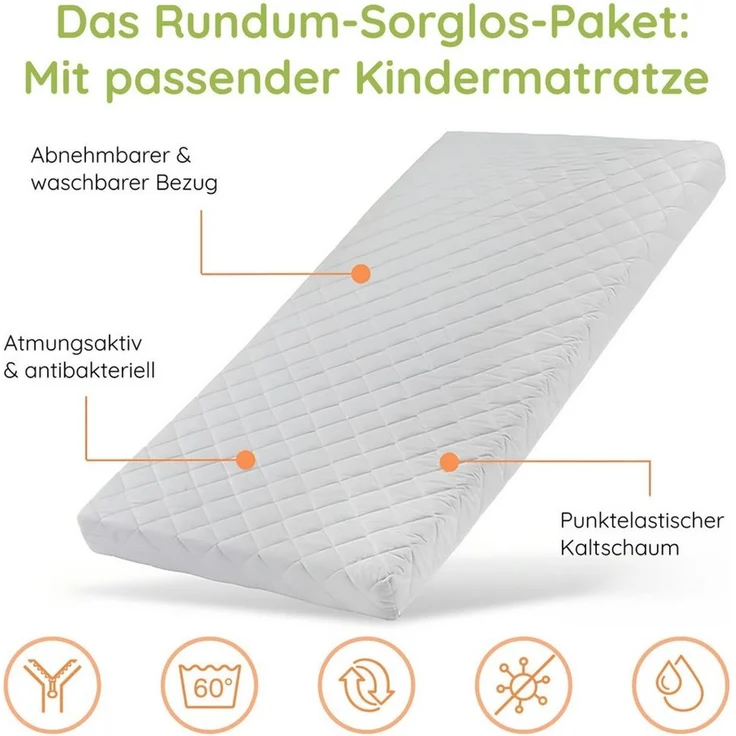 Kids Collective Kinderbett Bodenbett Bett mit Rausfallschutz & Lattenrost Montessori Bett Kinder (Jungen, Mädchen, Kinder, weitere Größen 80x160, 80x180, 90x190, 90x200, 120x200 cm), Jugendbett Gitterbett Einzelbett mit Matratze, Aschgrau 140x200 cm – Bild 3