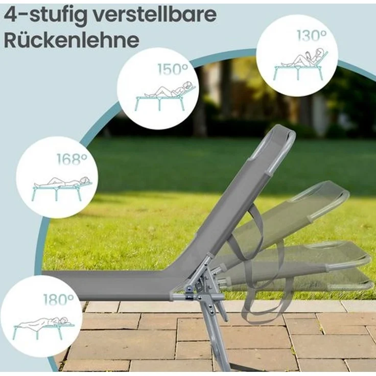 SONGMICS Sonnenliege klappbar, belastbar bis 110 kg, verstellbare Sonnenblende, Rückenlehne, grau – Bild 4