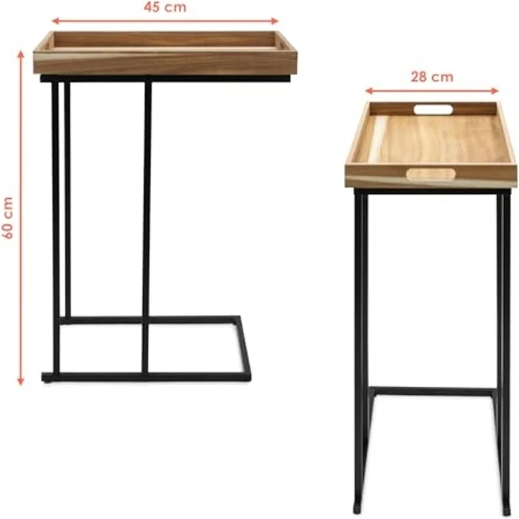 Spetebo Beistelltisch Metall Beistelltisch mit Holz Tablett - 60 x 45 cm (Anzahl, 1-St, Stück), platzsparend – Bild 3