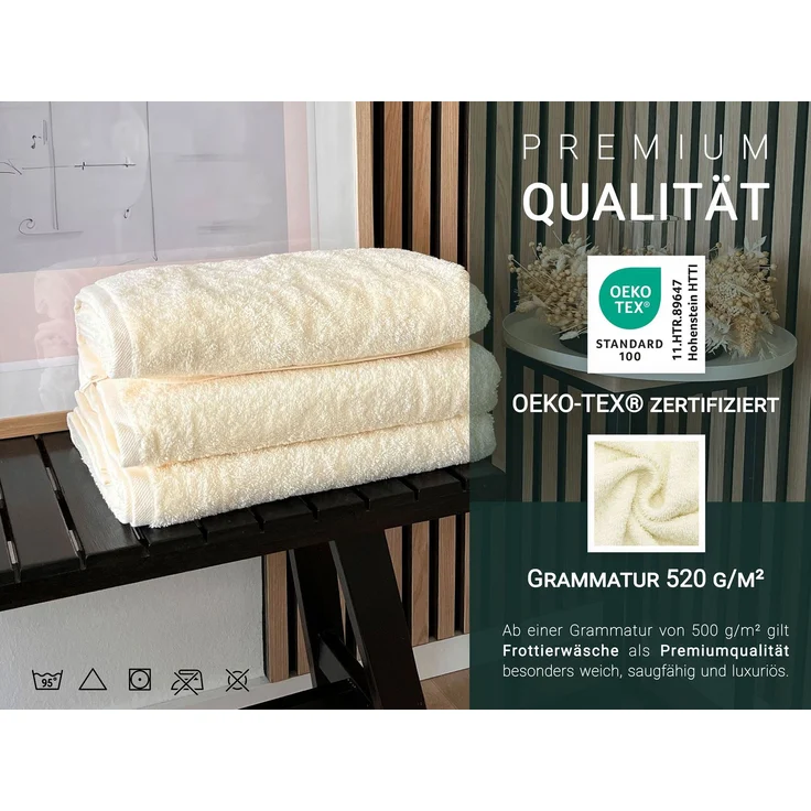 ZOLLNER Duschtücher 3er Set, natur, 70x140 cm, 100% Baumwolle – Bild 3