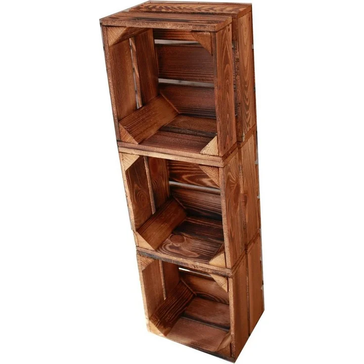 Obstkiste Holzkiste Weinkiste Box Dekokiste Kisten 22x20,5x15cm 3x Geflammt – Bild 1