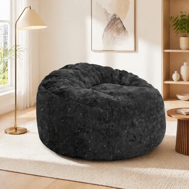 Bean Bag Sessel 100cm×98cm×61cm – schwarzes Flannelette mit hoher Rückenlehne – Bild 2