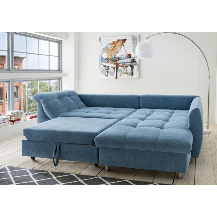 Polsterecke >Allin< Schlaffunktion, 6 Kissen, Bezug denim / silber - 250x66x190 (BxHxT) – Bild 3