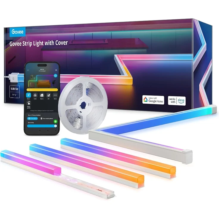 Govee RGBIC LED Strip mit Profil, 3M Smart LED Streifen Kompatibel mit Alexa & Google Assistant, 64 Szenenmodi, APP-Steuerung, Schiene mit Leisten für Schlafzimmer, Sockelleisten, Kabinett, – Bild 1
