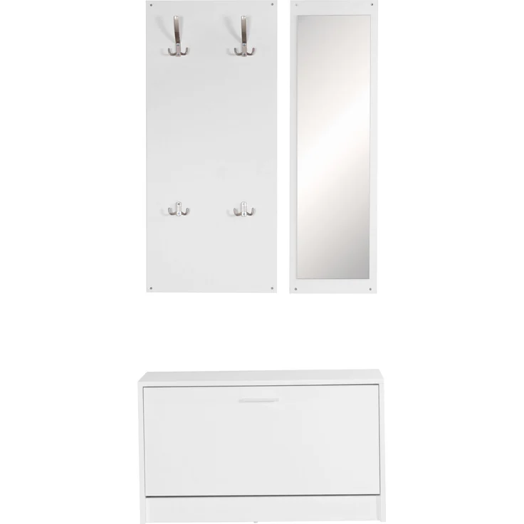 Wohnling Wand-Garderobe JANA mit Spiegel & Schuhschrank, Spanplatte weiß – Bild 2