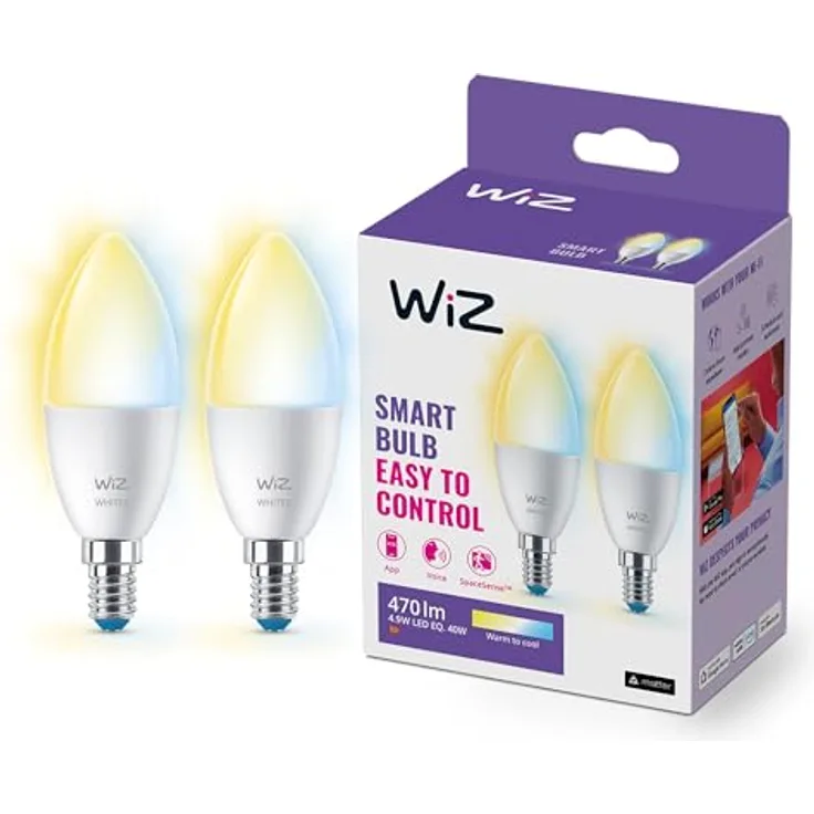 WiZ LED-Leuchtmittel E14 Tunable, 4,9 W, 806 lm, dimmbar, smartes Licht, 2 Stück, weiß