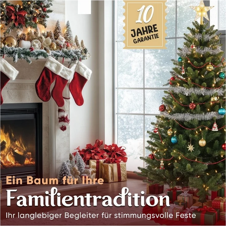 VESKA Künstlicher Weihnachtsbaum Naturgetreu mit Holzständer, Tannenbaum 140cm / 180 cm, Nordmanntanne, dichte Zweige, mit Aufbewahrungstasche, LED Beleuchtung – Bild 2