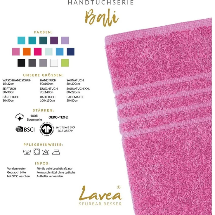 Lavea Gästehandtuch Bali, 30x50cm aus 100% Bio-Baumwolle, einzigartig weiche Gästetücher mit Aufhänger (Set, 6-St), hochwertiges und nachhaltiges Premium Gästetuch – saugstarke Faser – Bild 2