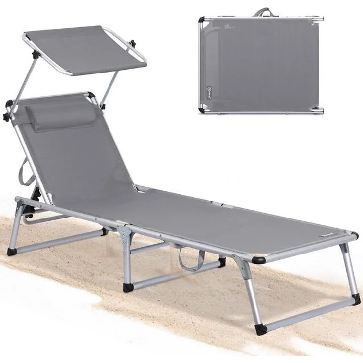 HOMECALL Gartenliege Leicht Sonnenliege Klappbar Alu Liegestuhl Strandliege, 1-tlg, 5 fach Verstellbare Rückenlehne, Sonnenschutzdach, bis 136KG – Bild 4