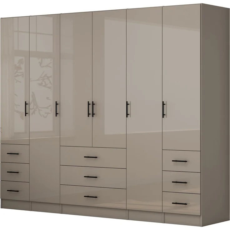 OTTO home Kleiderschrank Trento Schlafzimmerschrank Garderobe Hochglanz Bestseller Schrank mit 6 Türen und 9 Schubladen, höchglänzende Fronten – Bild 1