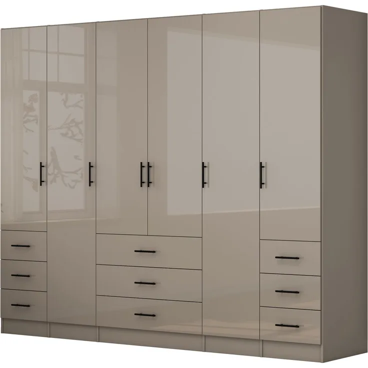 OTTO home Kleiderschrank Trento Schlafzimmerschrank Garderobe Hochglanz Bestseller Schrank mit 6 Türen und 9 Schubladen, höchglänzende Fronten