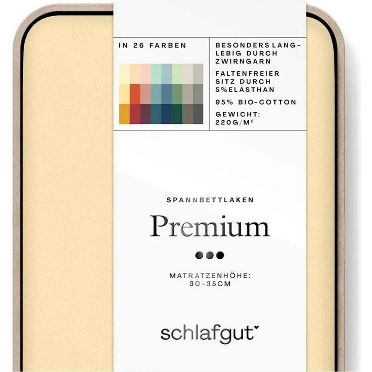 Schlafgut Spannbettlaken Premium, Gummizug: rundum, (1 Stück), Mako-Zwirn-Jersey, Yellow Mid, S 90x190 cm - 100x220 cm – Bild 2