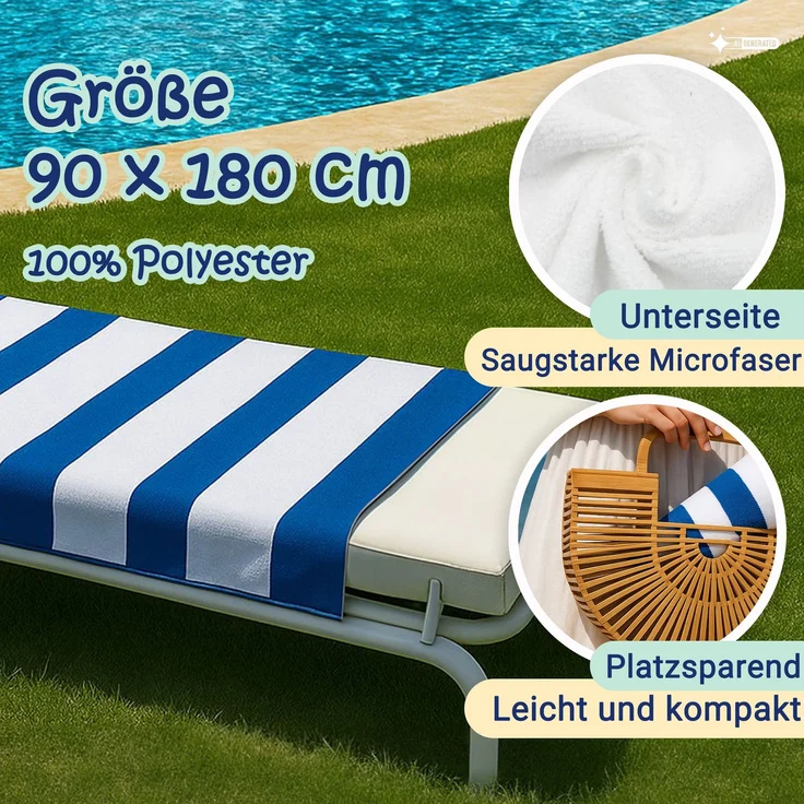 ZOLLNER Mikrofaser Badetuch 100% Polyester, 90x180 cm, blau/weiß – Bild 3
