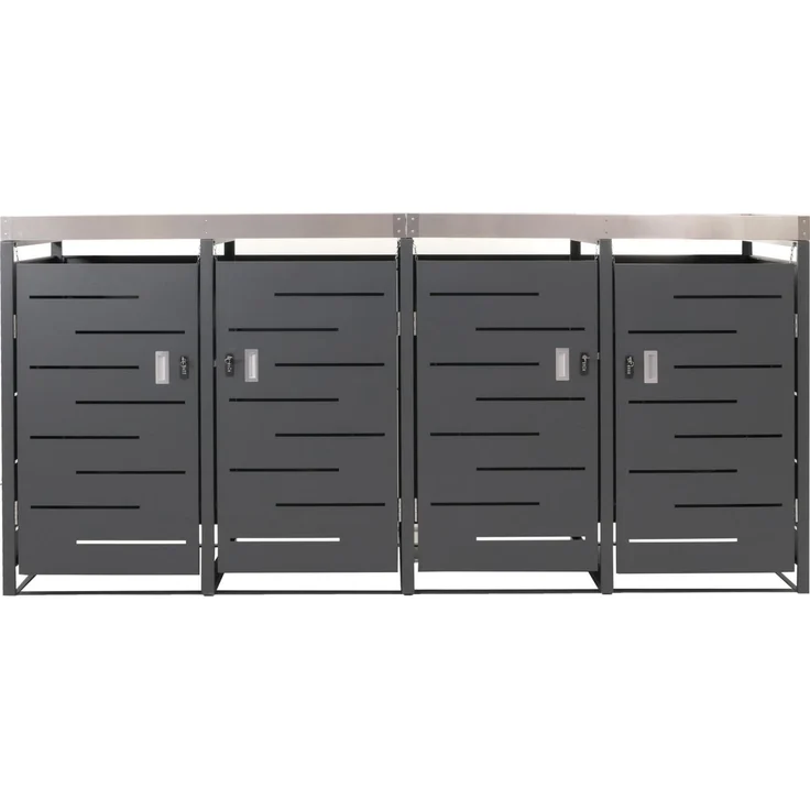 4er-Mülltonnenverkleidung HWC-H40, Mülltonnenbox, Pflanzkasten Edelstahl-Metall-Kombi 92kg 125x264x84cm erweiterbar – Bild 7
