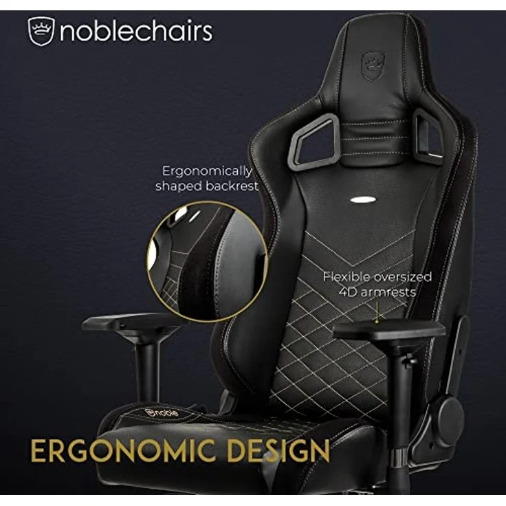 noblechairs Epic Gaming Stuhl - Bürostuhl - Schreibtischstuhl - PU-Kunstleder - Inklusive Kissen - Schwarz/Gold – Bild 4