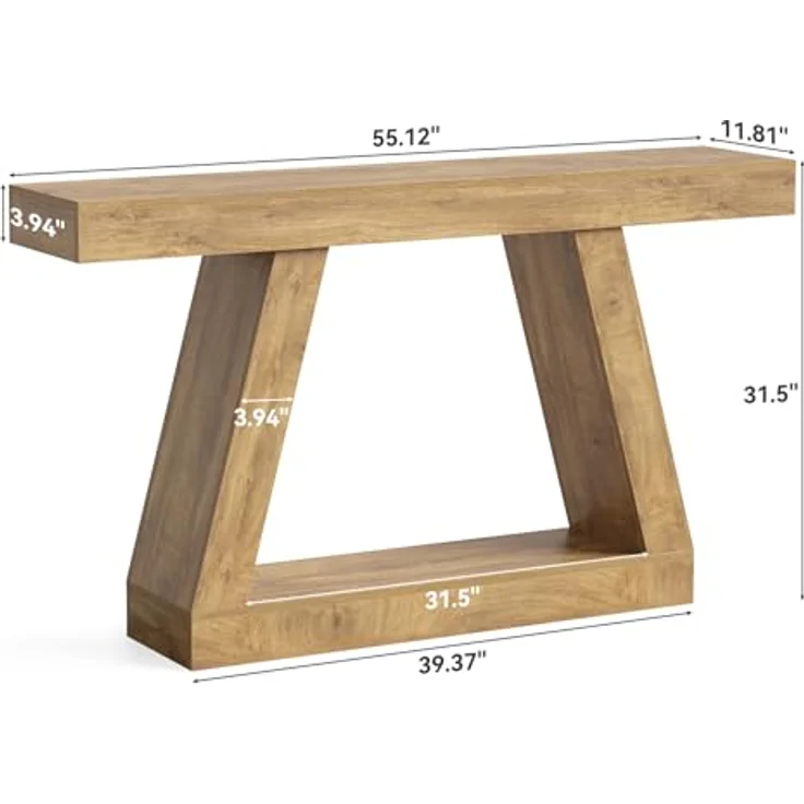 LITTLE TREE 140 cm-Sofatisch mit Stauraum, Konsolentisch im Landhausstil für zu Hause, rechteckiges Holzmöbelstück für den Eingangsbereich, Wohnzimmer, Schlafzimmer, Büro, Flur, Eiche – Bild 4