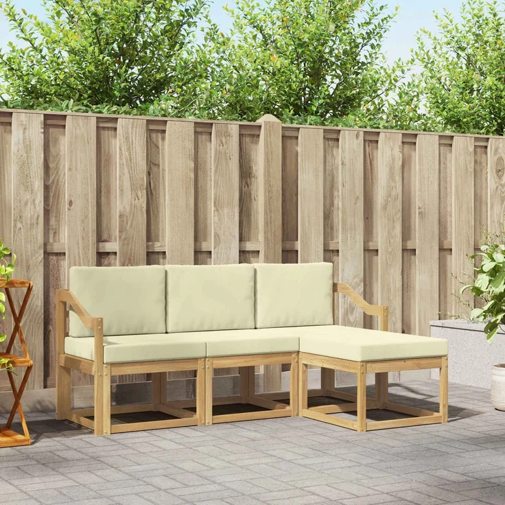 vidaXL Outdoor-Sofagarnitur 4 stk. Weiß und Creme 3387469 – Bild 1