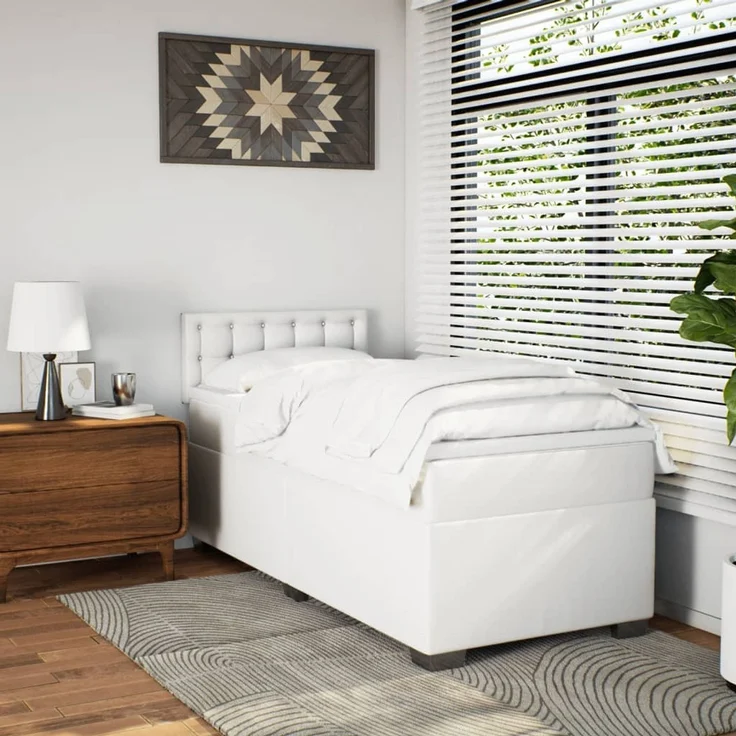 vidaXL Boxspringbett mit Matratze Weiß 90x200 cm Kunstleder 3288405 – Bild 4
