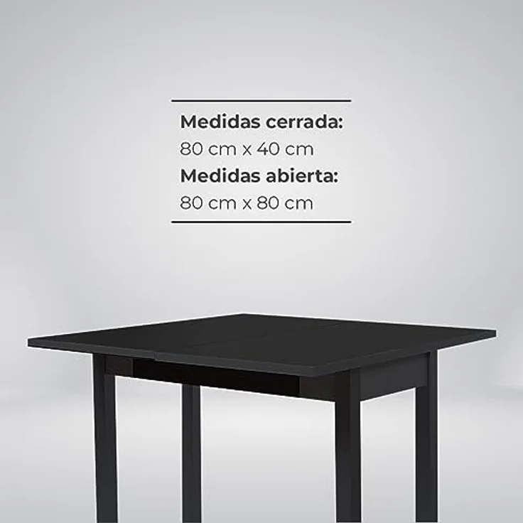 ASTIMESA - Küchentisch mit Schublade - Tisch mit Glasplatte in Schwarz - Minimalistisch - Gestell aus schwarzem Laminat - Tisch ausziehbar von 80 x 40 cm bis 80 x 80 cm – Bild 7