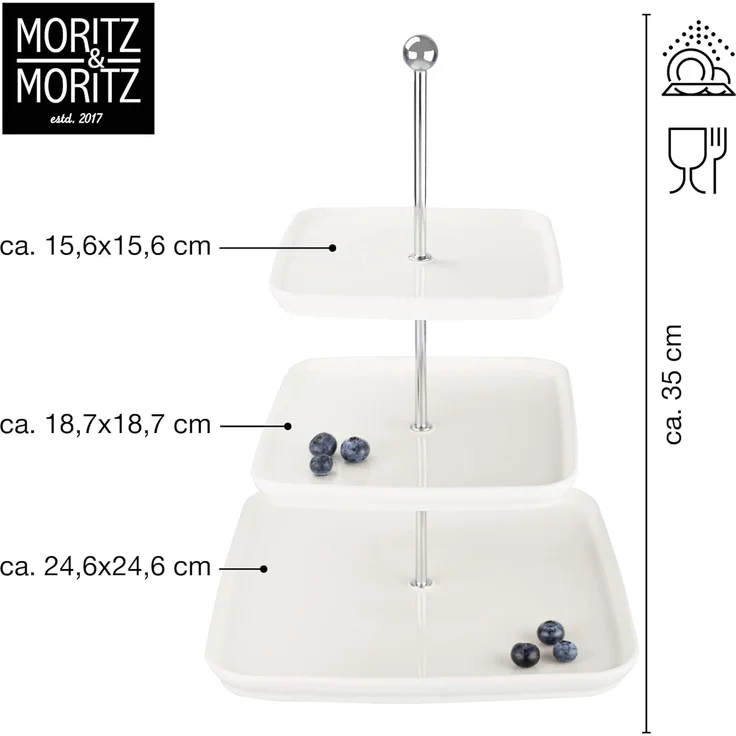 Moritz & Moritz Etagere Obst Etagere, Porzellan, (3 Etagen, 2-tlg), Perfekt als Obstschale für Obst Aufbewahrung, Muffins und Cupcakes – Bild 2