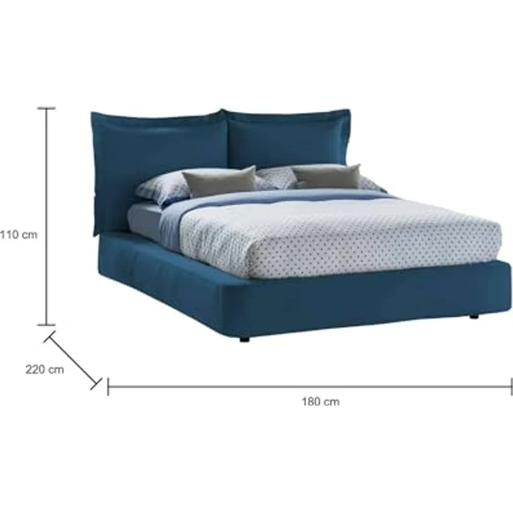 Talamo Italia - Cornelia Doppelbett, Bettkasten mit Stoffbezug, 100 % Made in Italy, Öffnung vorne, geeignet für Matratzen 160 x 190 cm, Blau – Bild 2