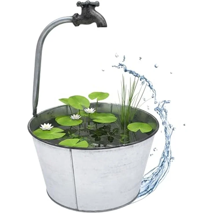 Spetebo Blumentopf Metall Zinkeimer mit Deko Wasserhahn - 48 x 29 cm (Packung, 1 tlg), Metalleimer zum Beflanzen – Bild 1