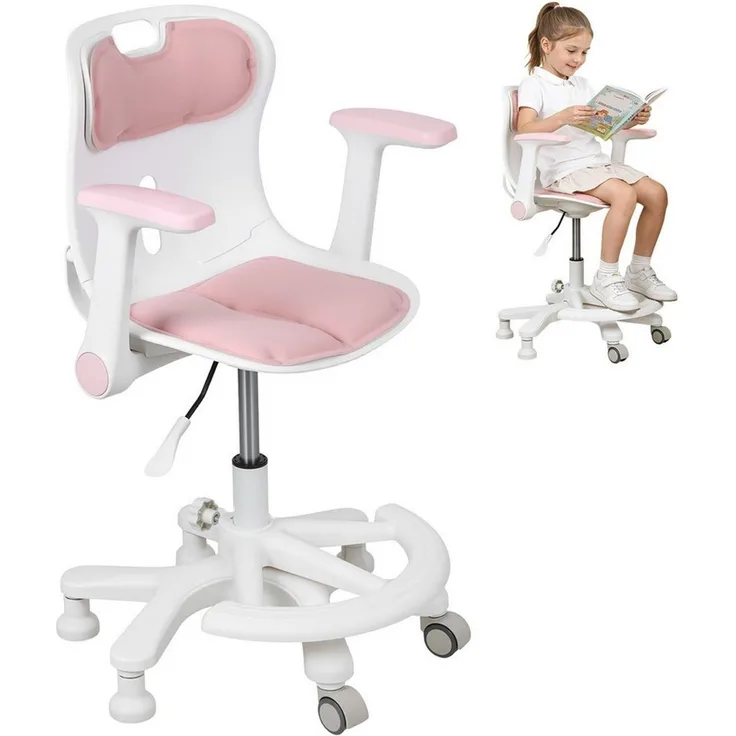 Rutaqian Kinderstuhl Schreibtischstuhl Kinder, Höhenverstellbarer Kinderdrehstuhl, Drehstuhl Kinder Mit Fußstütze & Armlehnen, Ergonomischer Kinderstuhl