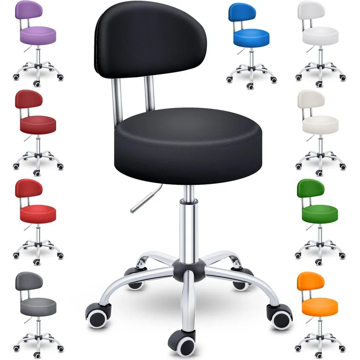 TRESKO® Rollhocker mit Lehne 150 kg Rot | Arbeitshocker höhenverstellbar 46-58 cm | Drehhocker mit Rollen | Bürostuhl Hocker Drehstuhl Kosmetikhocker