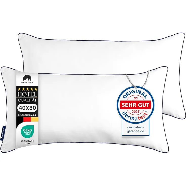 Gentle North Microfaserkissen Kopfkissen in Hotelqualität - Einzeln oder im 2er Set - 60° Waschbar, Füllung: Polyester, Rückenschläfer, Seitenschläfer, Bauchschläfer, Comfort, Reißverschluss für Füllung - Made in EU - allergikerfreundlich