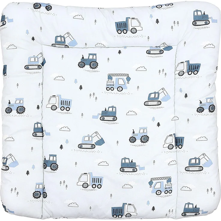 TupTam Baby Wickeltischauflage mit Baumwollbezug Gemustert, Farbe: Baufahrzeuge/Bagger/Blau/Hellgrau, Größe: 75x85 cm – Bild 1