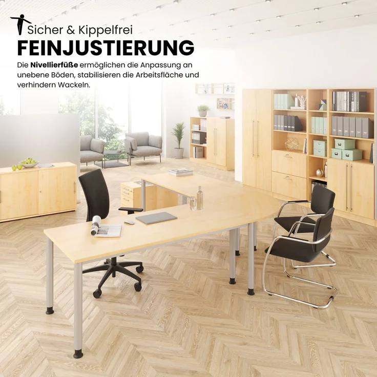 bümö höhenverstellbarer Schreibtisch H-Serie 140x80 cm in graphit, Gestell in Weiß - PC Tisch für's Büro manuell höhenverstellbar, Computertisch verstellbar, HS-14-G-W – Bild 2