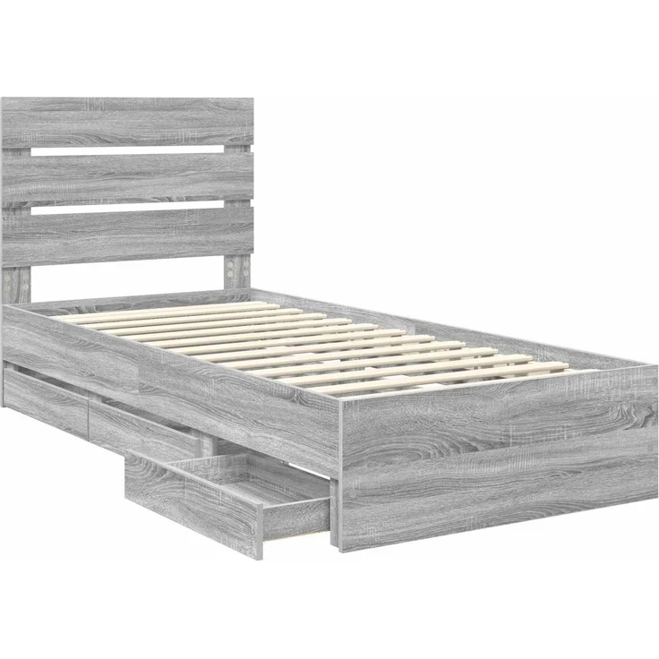 vidaXL Bettrahmen mit Kopfteil Sonoma-Grau 75 x 190 cm Ingenieurs Holz 3411872 – Bild 5