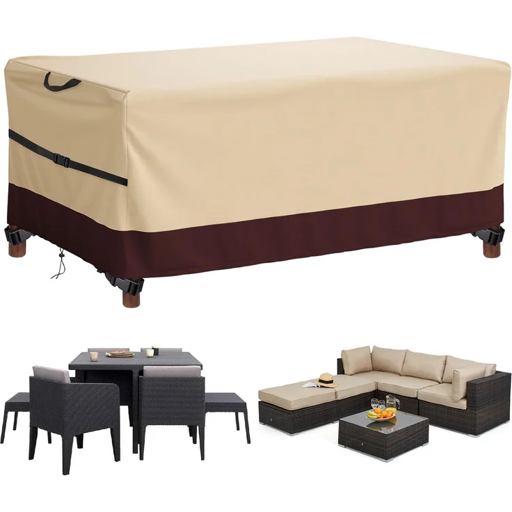 Aipwerer Abdeckung Gartenmöbel Wasserdicht, Abdeckplane für Gartenmöbel Winterfest, 420D Schutzhülle Abdeckhaube für Gartentisch Garten Möbel Tisch Rechteckig (Beige & Braun, 200 x 200 x 90 cm 600D) – Bild 1
