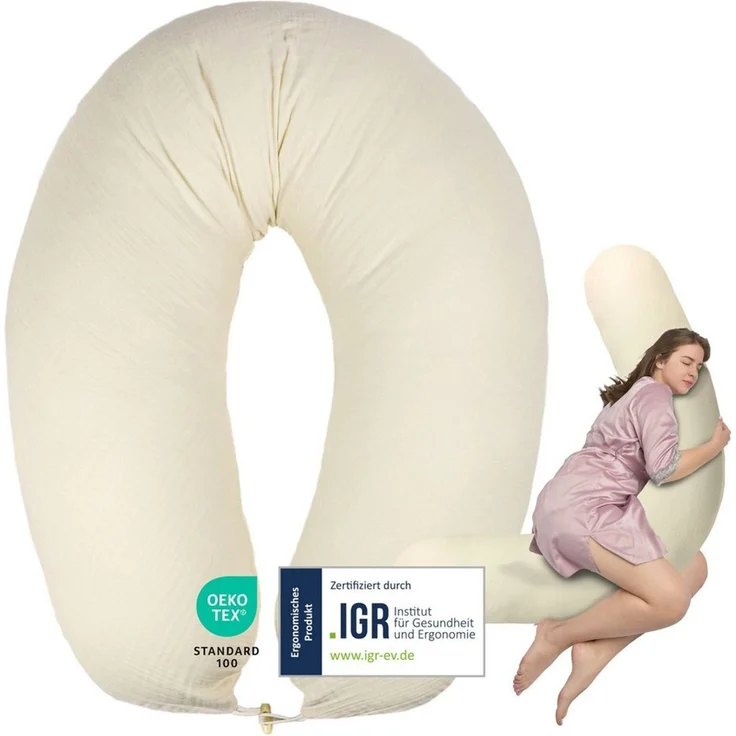 SEI Design Stillkissen Seitenschläferkissen XXL Babynest - Baby Erstausstattung Neugeborene, Schwangerschaftskissen mit Bezug, Schwangerschaftskissen mit Bezug, Bezug aus Musselin BIO Baumwolle – Bild 3