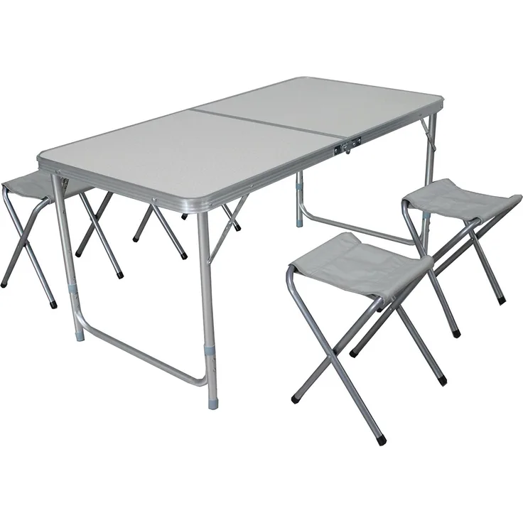 5 teiliges Alu Campingmöbel Set Outdoor Camping Tisch Tragegriff + 4 Klapphocker