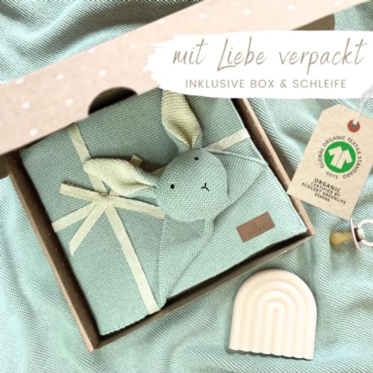 Babydecke DIKOS® Babydecke SCHMUSE-HASE Baby Geschenk Mädchen Junge Geschenkset, DIKOS, Geschenk zur Geburt, PREMIUM Qualität, 100 % BIO Baumwolle, nachhaltig – Bild 3