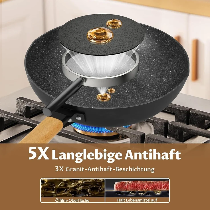 BEZIA 30cm Induktions-Wokpfanne mit Deckel Antihaft-Granit – Bild 3