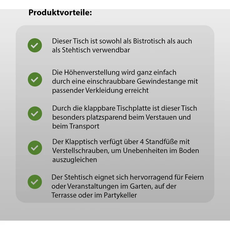 Stehtisch 2in1 höhenverstellbar 70/115cm Ø60cm Aluminium Bistrotisch Bartisch – Bild 5
