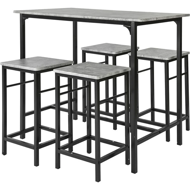 SoBuy OGT11-HG Bartisch-Set mit 4 Hockern, MDF, PVC-Furnier, Grau, 100 x 87 x 60 cm – Bild 1