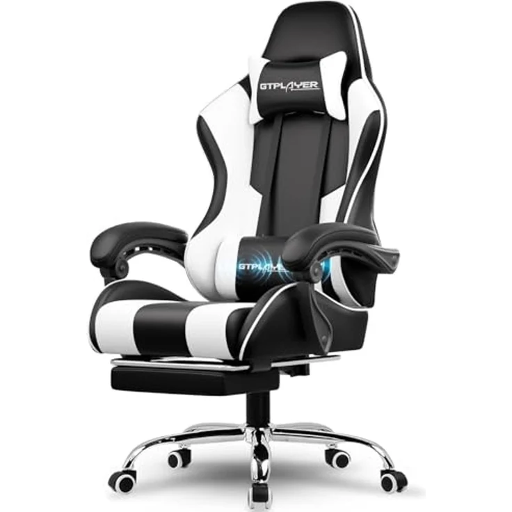 GTPLAYER Gaming Stuhl Ergonomischer Schreibtischstuhl Drehstuhl, Chefsessel mit Wippfunktion, bis 136 kg belastbar, Verlängerte und Verbreiterte Rückenlehne, Weiß – Bild 1