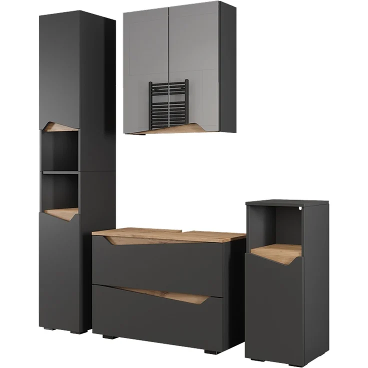Badmöbel-Set Marelle Anthrazit/Artisan-Eiche 4-teilig Vicco – Bild 1