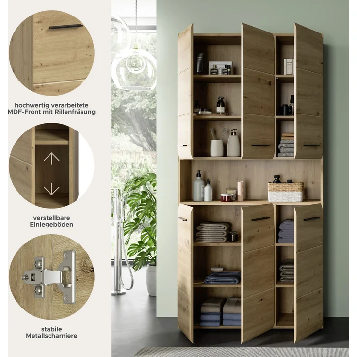 Mehrzweckschrank (B/H/T: 90x185x30 cm) in Artisan Oak Nachbildung und Artisan Oak Nachbildung – Bild 13