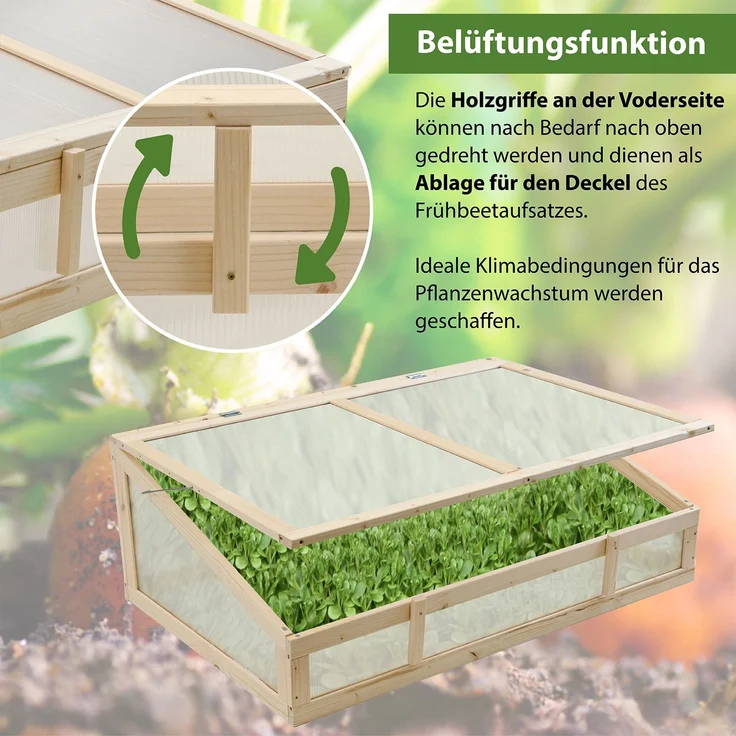 Baumarktplus Frühbeetaufsatz aus Holz, Gewächshaus für Hochbeet, natur, 120x80cm – Bild 4