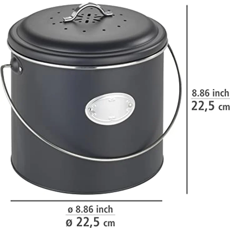 WENKO Komposteimer Mod. Nero 6 L, Metall mit Aktivkohlefiltern zur Geruchsneutralisation, Schwarz, Ø 22,5 cm – Bild 4
