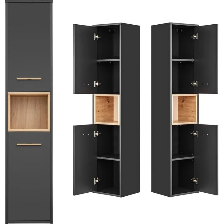 Badezimmer Hochschrank BOLOGNA-56 in anthrazit mit Artisan Eiche Nb, B/H/T: ca. 36/170/33 cm