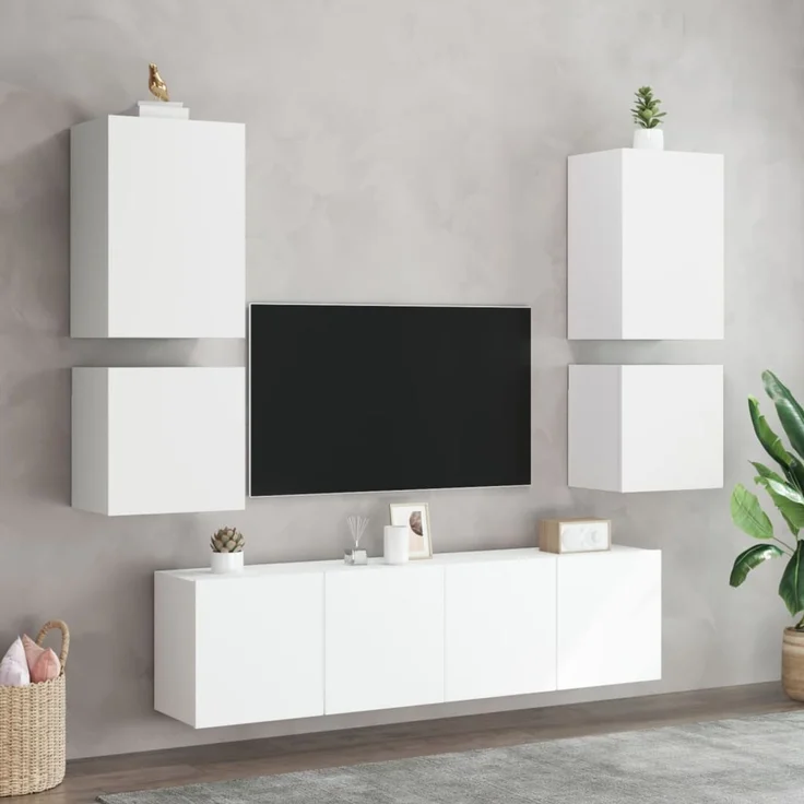 2 pcs TV-Wandschrank, TV Hängeboard Hängeschrank Weiß 40,5x30x40 cm Holzwerkstoff – Bild 4