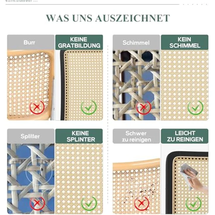 COLAMY Rattan Esstischstühle 4er Set, Samtbezug mit Metallgestell, Schwarz – Bild 6