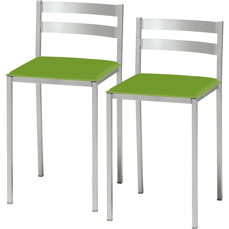 ASTIMESA 2 Küchenhocker mit niedriger Rückenlehne, horizontalen Streifen und gepolstertem Sitz, Aluminiumgestell, Sitz aus grünem Kunstleder