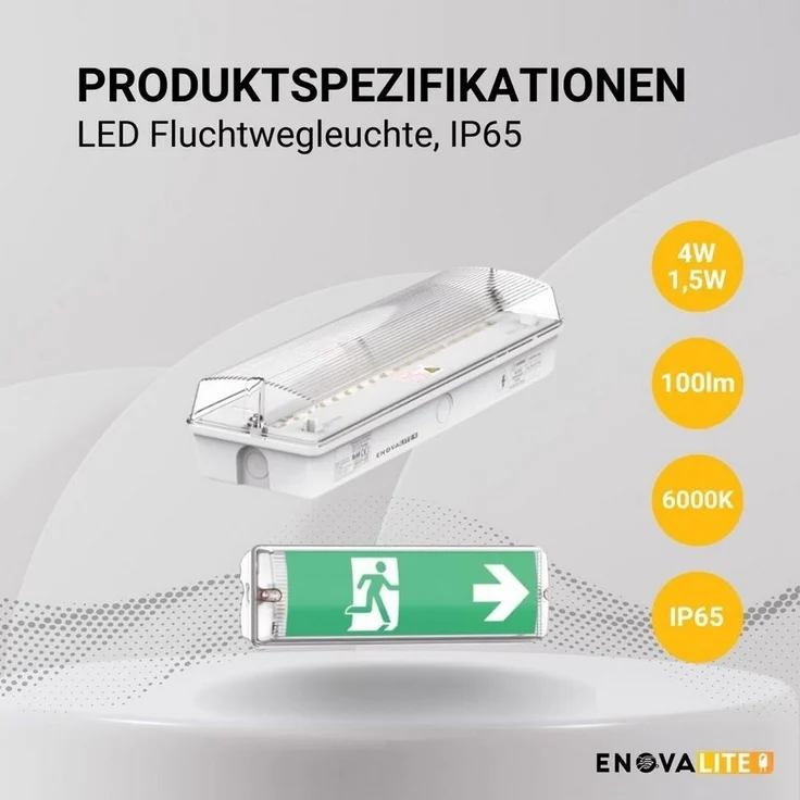 ENOVALITE LED Arbeitsleuchte LED-Fluchtwegleuchte, Notausgang mit Notstrom, TEST-Funktion, IP65, LED fest integriert, Tageslichtweiß, Fluchtwegleuchte, Notleuchte, Fluchtweg, Notbeleuchtung, Notfallakku – Bild 3