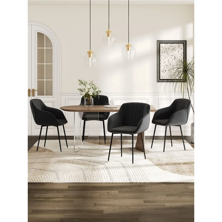 GOEURVANT 711 Esszimmerstühle 4er-Set mit Armlehnen, Samt - Schwarz – Bild 3